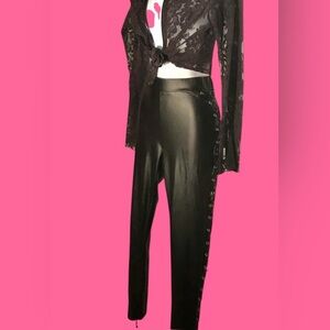 Black Venus Lace-Up faux leather leggings size large